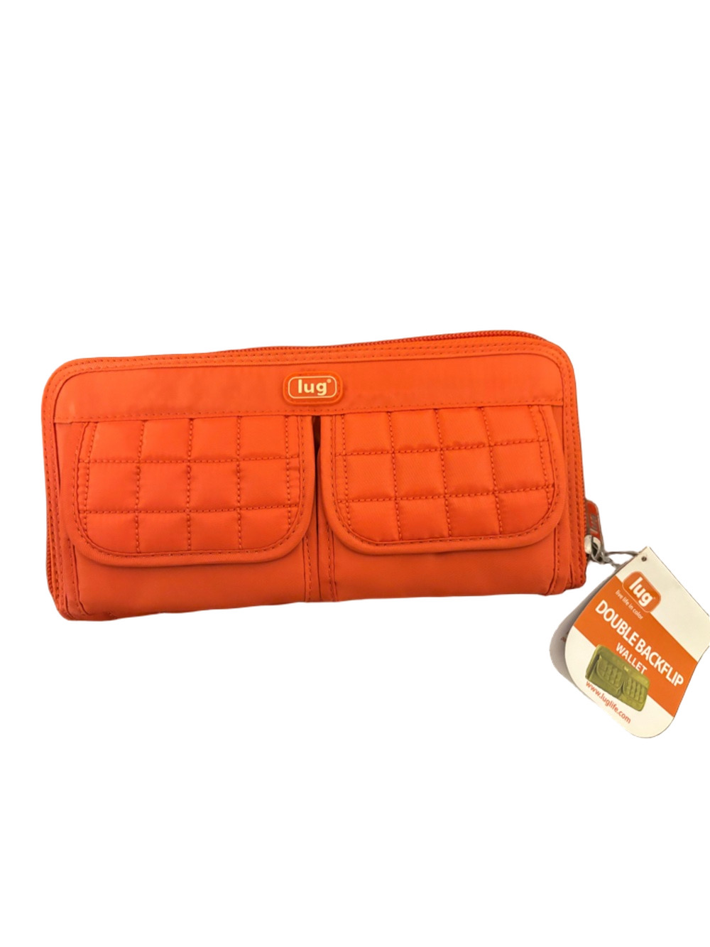 Lug Double Backflip Wallet Bright Orange/ Papaya Zipper Closure Snap Pockets NEW